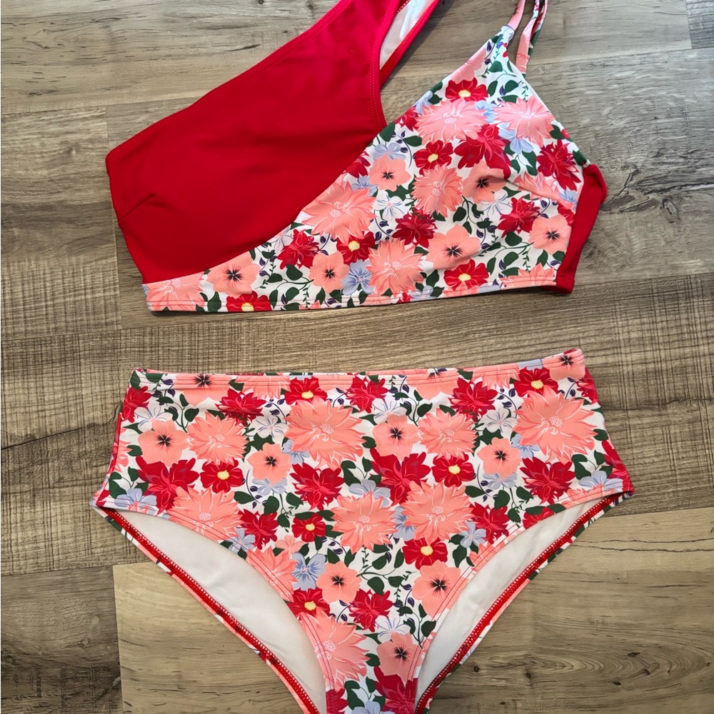 Cupshe Red Floral Bikini Set